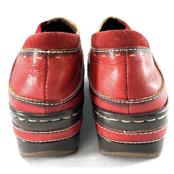 L’Artiste by Spring Step Burbank Red Leather Clogs EU 35 US 5 Floral - Picture 4 of 9